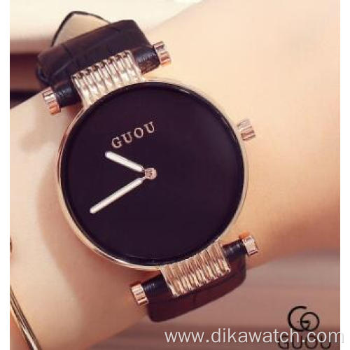 GUOU Mini Dial Square Women Watch Simple Ladies Waterproof Wristwatch Luxury Leather Band Gold Plated Female Clock Quartz Wrist